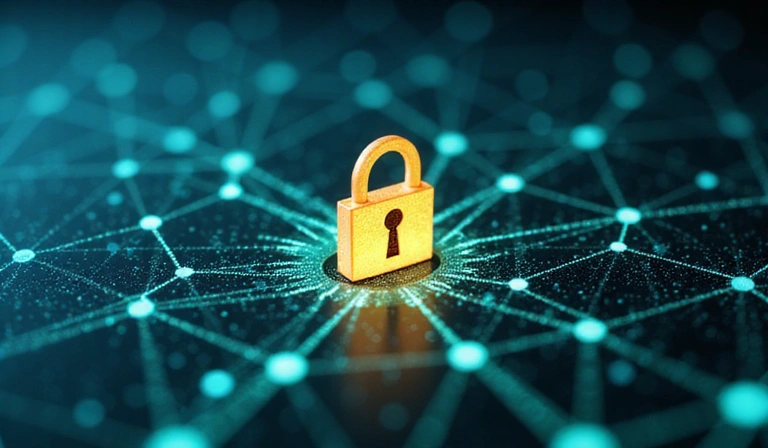 Ilustración de seguridad de datos con un candado y datos protegidos digitalmente